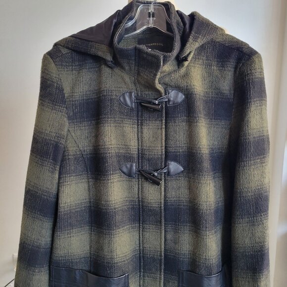 Weatherproof Jackets & Blazers - Weatherproof Green Plaid Vega Leather Zip/Toggle Mid Length Car Coat (Size: Larg